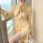 Long-sleeve Satin Cutout-back Mini Shirtdress
