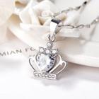 Silver Rhinestone Crown Pendant Necklace Silver - One Size