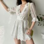 V-neck Ruffle Lace Dress