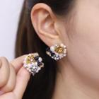 Flower Bow Faux Pearl Rhinestone Earring 1 Pair - Gold - One Size