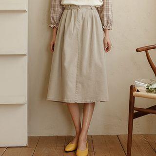 Pleated Washed Midi Flare Skirt