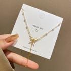 Bow Pendant Faux Pearl Stainless Steel Necklace X744 - Gold - One Size