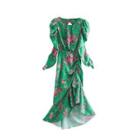 Puff-sleeve Floral Print Ruffle Hem Maxi A-line Dress
