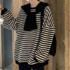 Round Neck Stripe Loose Fit Sweater With Cape