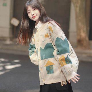 Round Neck Print Cardigan