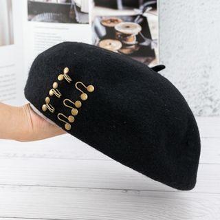Metal-accent Beret Hat Black - One Size