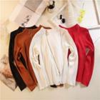 Zip Detail Long-sleeve Knit Top