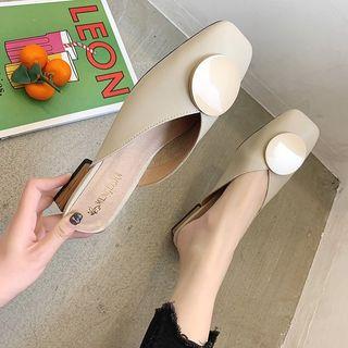 Metal Disc Square Top Low Heel Mules
