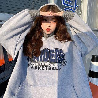Mock Two-piece Lettering Print Turtleneck Hoodie
