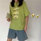 Short-sleeve Avocado Print T-shirt As Shown In Figure - One Size