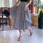 Layered Gingham Wide-leg Pants Black - One Size