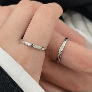 Couple Matching Rhinestone Letter Embossed Ring