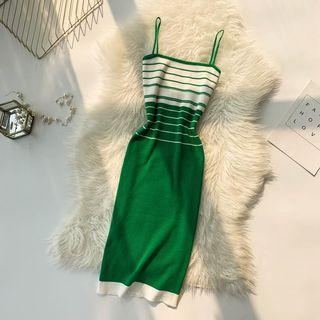 Striped Strappy Sheath Knit Dress
