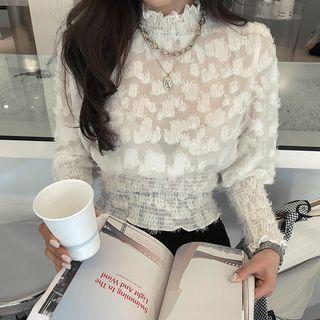 Smocked Fringed See-through Blouse