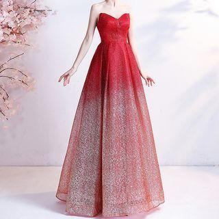 Strapless Slitter Ombre A-line Evening Gown