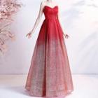 Strapless Slitter Ombre A-line Evening Gown