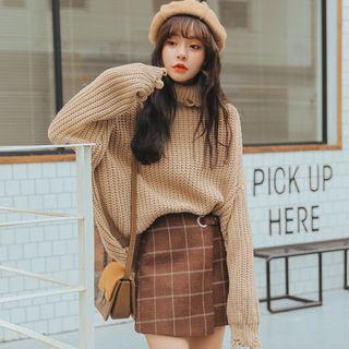 Turtleneck Ripped Sweater Khaki - One Size