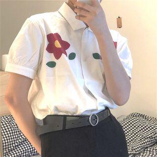 Short Sleeve Floral Printed Shirt As Shown In Figure - One Size