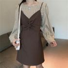 Plaid Blouse / Strappy A-line Dress