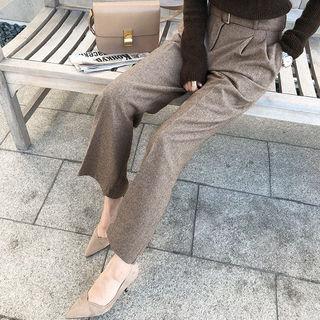 Wool Blend Belted Wide Dress Pants