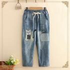 Crop Cat Applique Harem Jeans