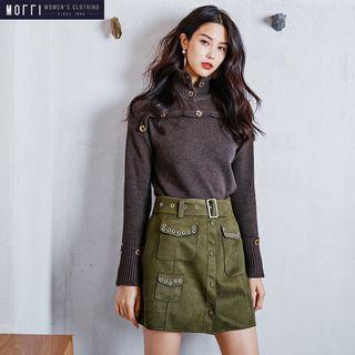 Faux-suede Studded A-line Skirt