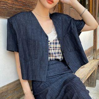 Dual-pocket Cropped Denim / Cotton Jacket
