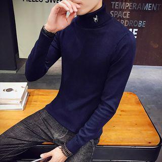 Long-sleeve Turtleneck Spider Embroidered Knit Top