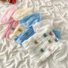 Short-sleeve Off-shoulder Butterfly Embroidered Blouse