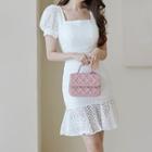 Set: Puff-sleeve Lace Blouse + Mini Mermaid Skirt