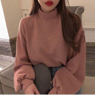 Lantern Sleeve Plain Sweatshirt