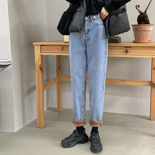 High-waist Fleece-lined Straight Leg Jeans