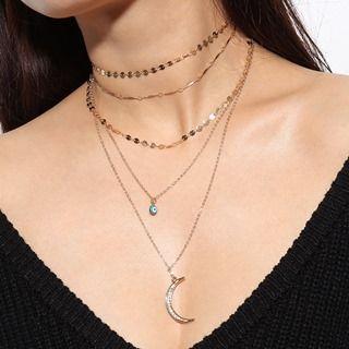 Rhinestone Moon Multi-chain Necklace