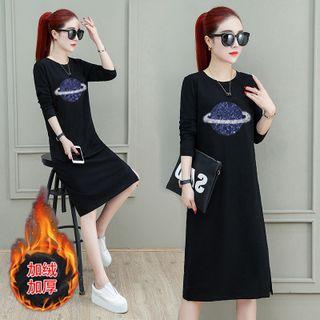 Long-sleeve Sequined Midi T-shirt Dress