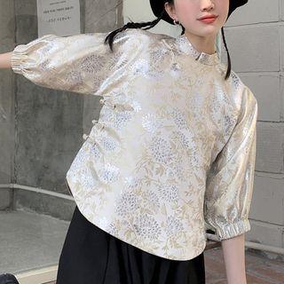 3/4-sleeve Mandarin Collar Blouse