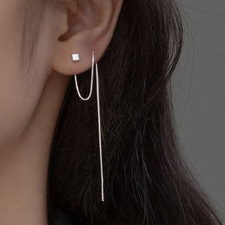 Cube Chained Sterling Silver Dangle Earring