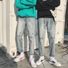 Crop Cat Embroidered Straight Fit Jeans