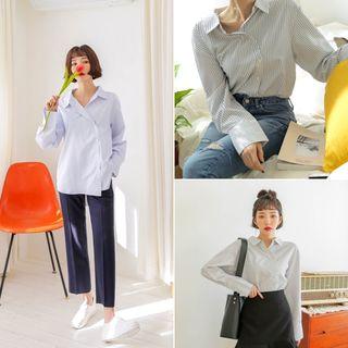 Wrap-front Stripe Shirt