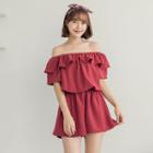 Short-sleeve Off-shoulder Ruffle Playsuit