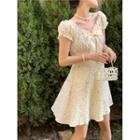Short-sleeve Floral Print Bow-accent Dress