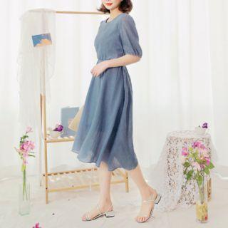 Tie-waist Midi Monotone Dress