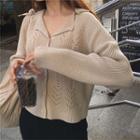 Long-sleeve Open Knit Cardigan Almond - One Size