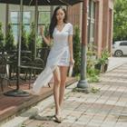 V-neck Chiffon Wrap Bodycon Dress