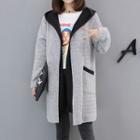 Color Panel Hooded Long Knit Coat