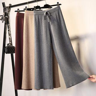 High-waist Drawstring Wide-leg Knit Pants