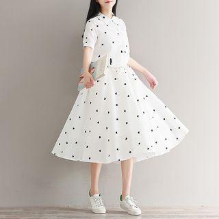 Short-sleeve Heart Print Shirtdress