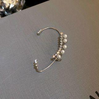 Rhinestone Faux Pearl Ear Cuff 1 Pc - Left Ear - Silver - One Size