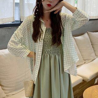 Set: Plain Long-sleeve Shirt + Sleeveless Dress