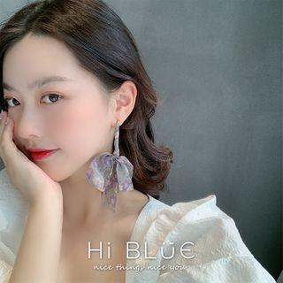 Floral Print Bow Hoop Earring As Shown In Figure - One Size