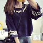 Embroidered 3/4 Sleeve Sweater